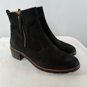 Paul Green Nubuck Leather Side Zip Bootie in Black Size 10
